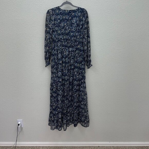 Patrons of Peace Blue Floral Smocked Long Sleeve Dress J1916F32 Womens sz Medium - Picture 5 of 5